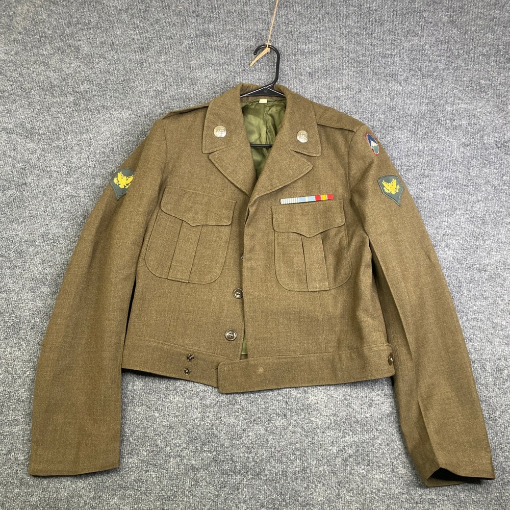 Vintage US Army Ike Jacket Wool Field Coat Olive Drab Military Size 38L